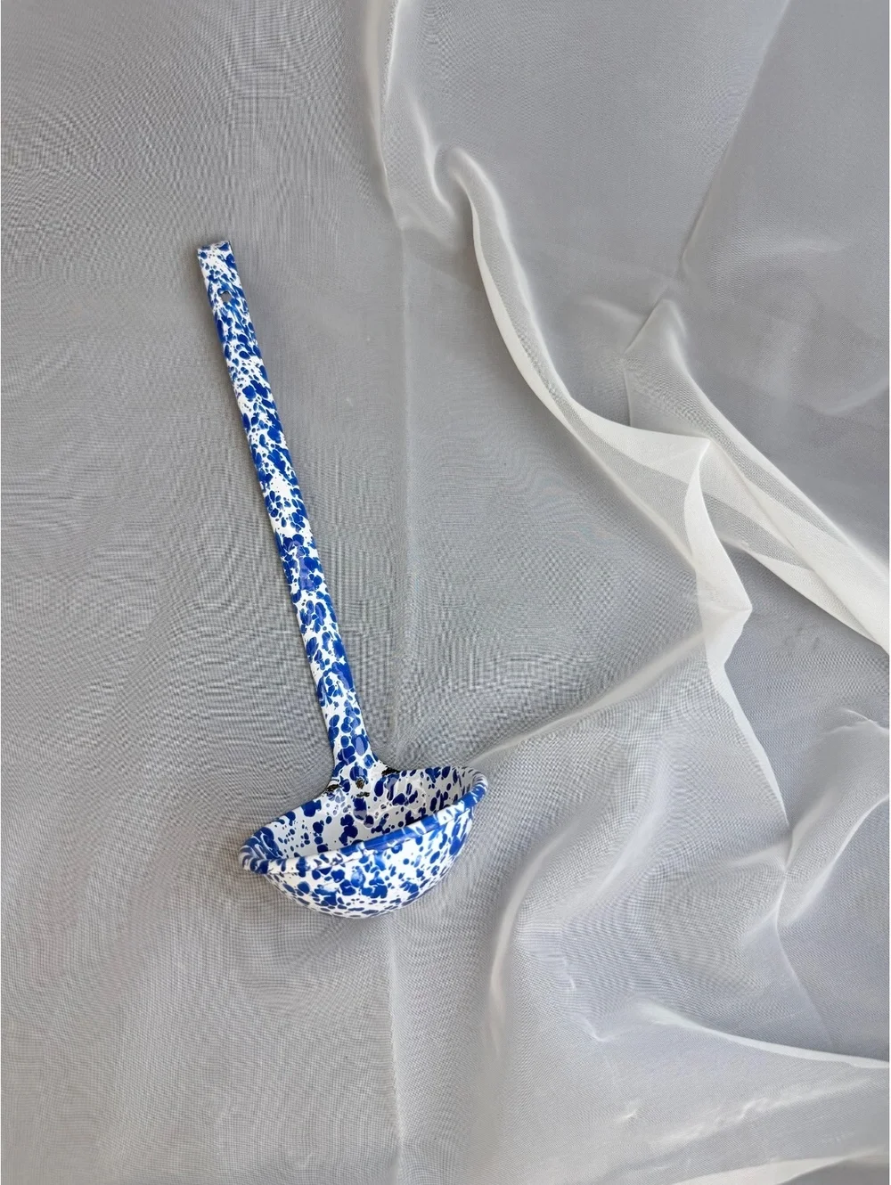 Blue White Splatter Enamelware Ladle Graniteware Farmhouse Kitchen Vintage 10”
